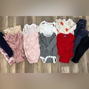 Fall and winter 3-6 month girl bundle - long sleeve onesies and pants